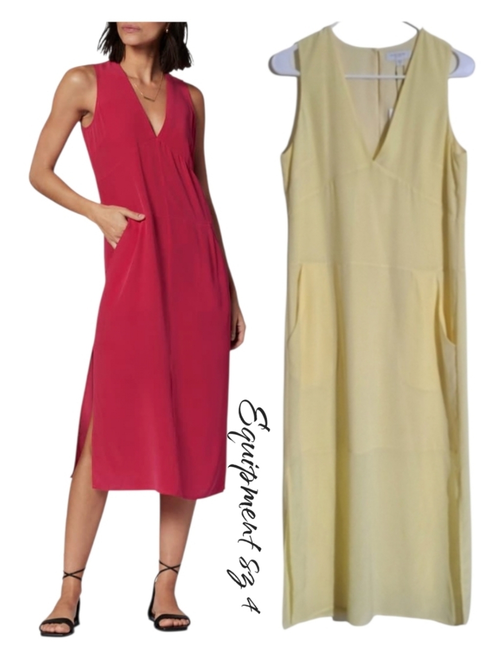 NWT Equipment Charlotte 100% Silk Shift Midi Dress 4 Yellow